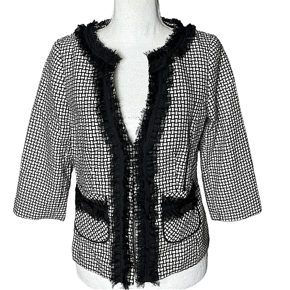 WHITE HOUSE BLACK MARKET: Geometric Print Ruffle Trim Blazer Jacket Size 4